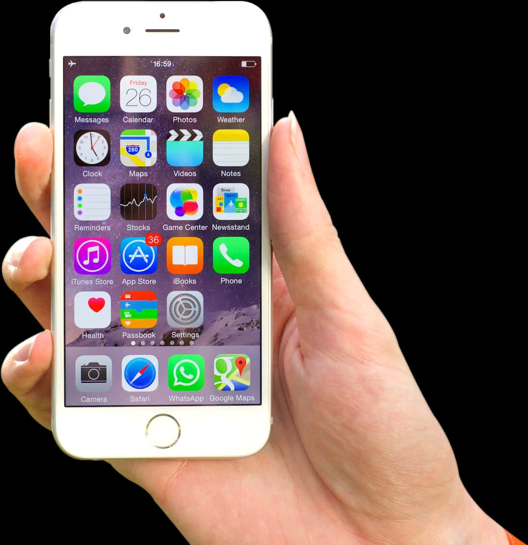 Mână care ține telefon cu aplicații afișate Fundal
