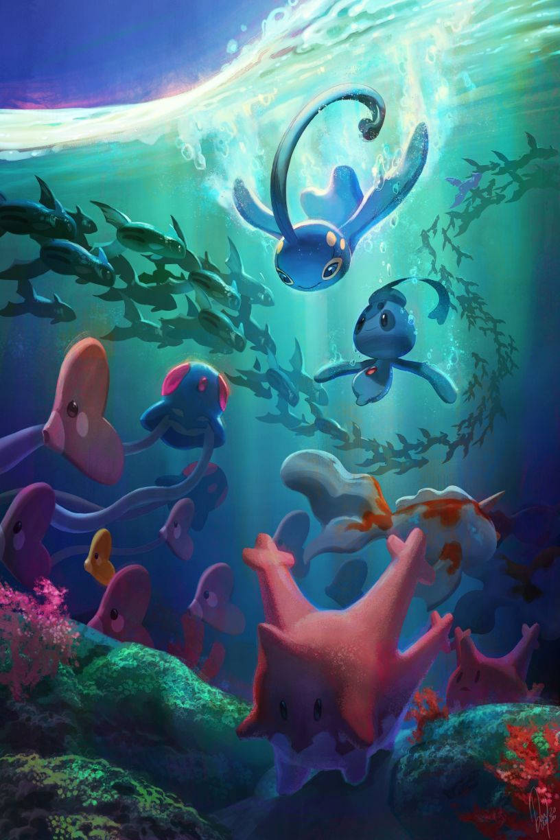 Manaphy subacvatic de tip apă Pokemon Fundal