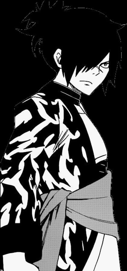 Manga_ Personaj_ Alb_ și_ Negru Fundal