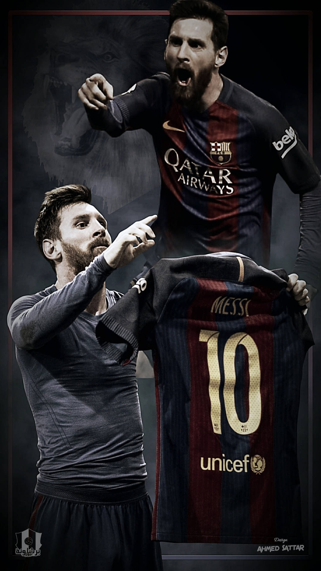 Fundal cu artă a lui Lionel Messi strigând și ținându-și tricoul — Messi Fundal