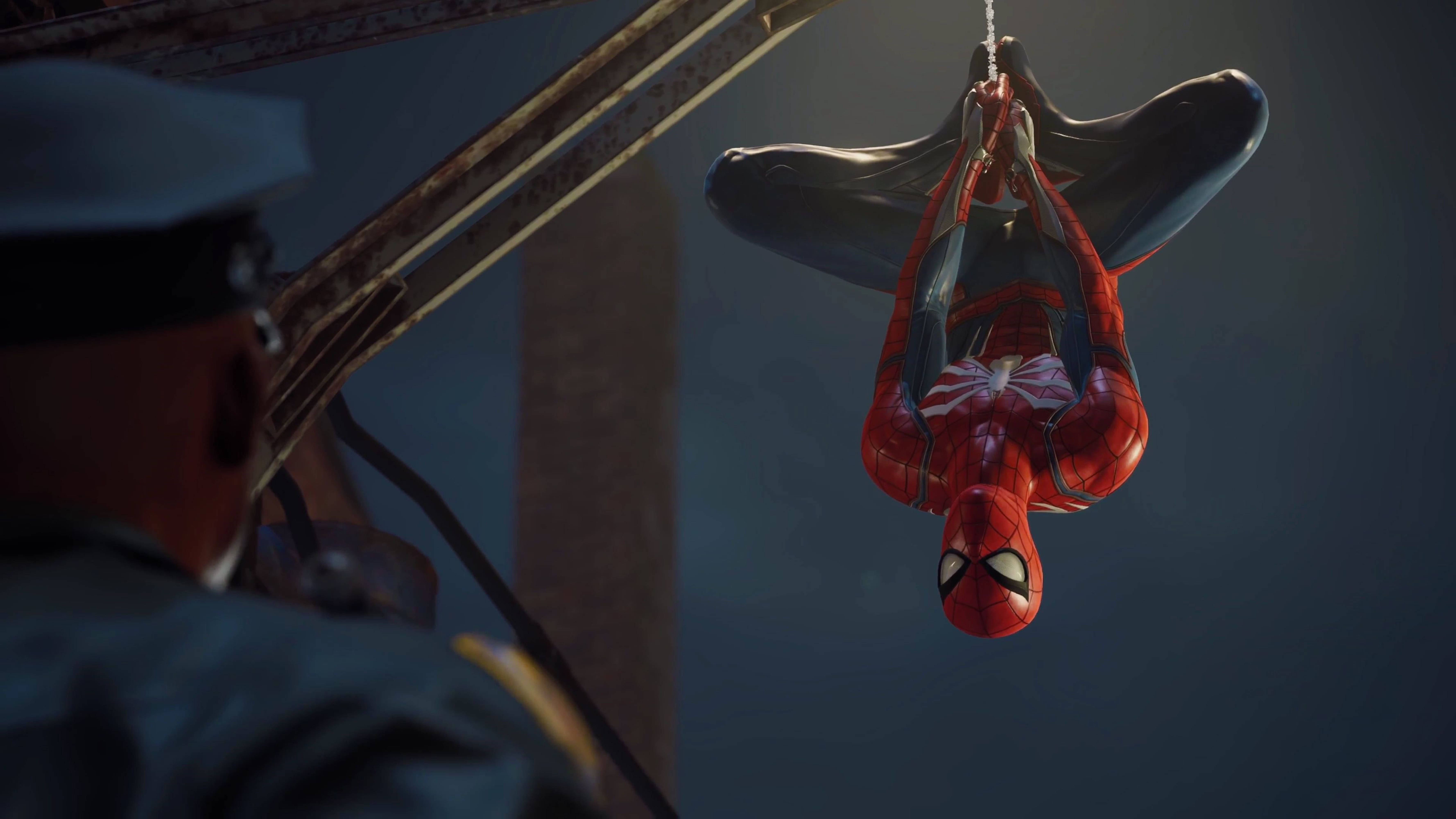 Marvel Spiderman Agățat Cu Capul în Jos 4K PS4 Fundal