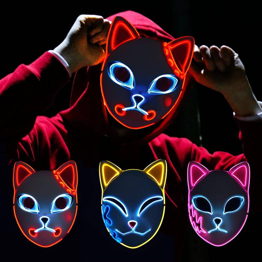 Mască Demon Slayer cu Lumini Neon Fundal