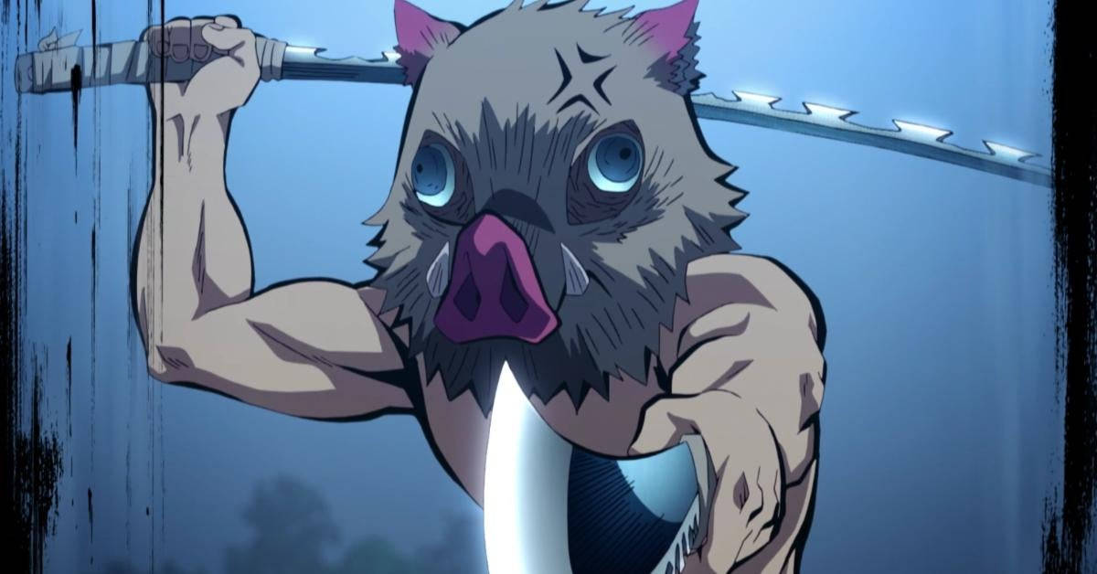 Masca Demon Slayer cu design de mistreț Fundal