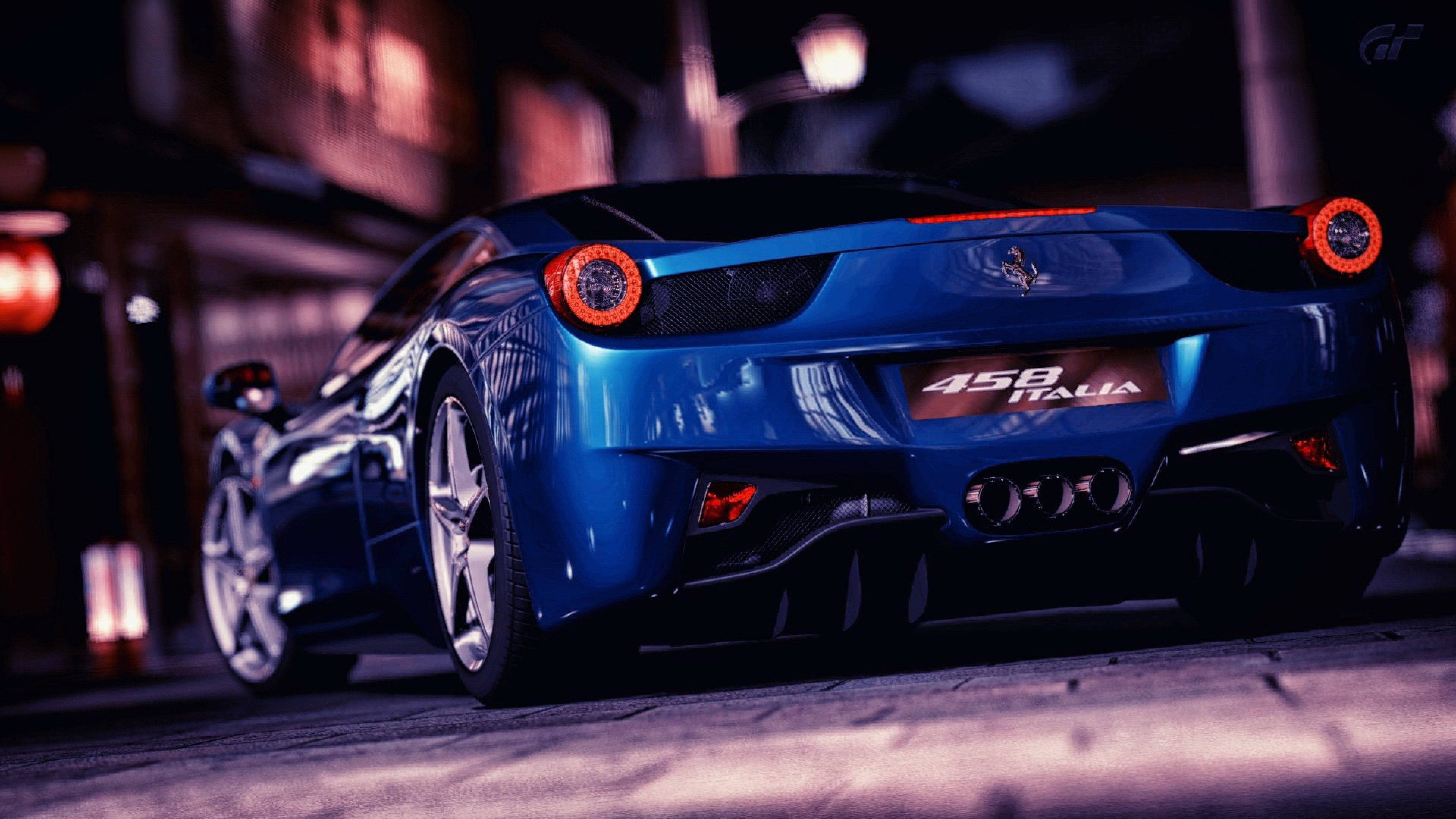 Mașină 4K Albastră 458 Italia Ferrari Fundal