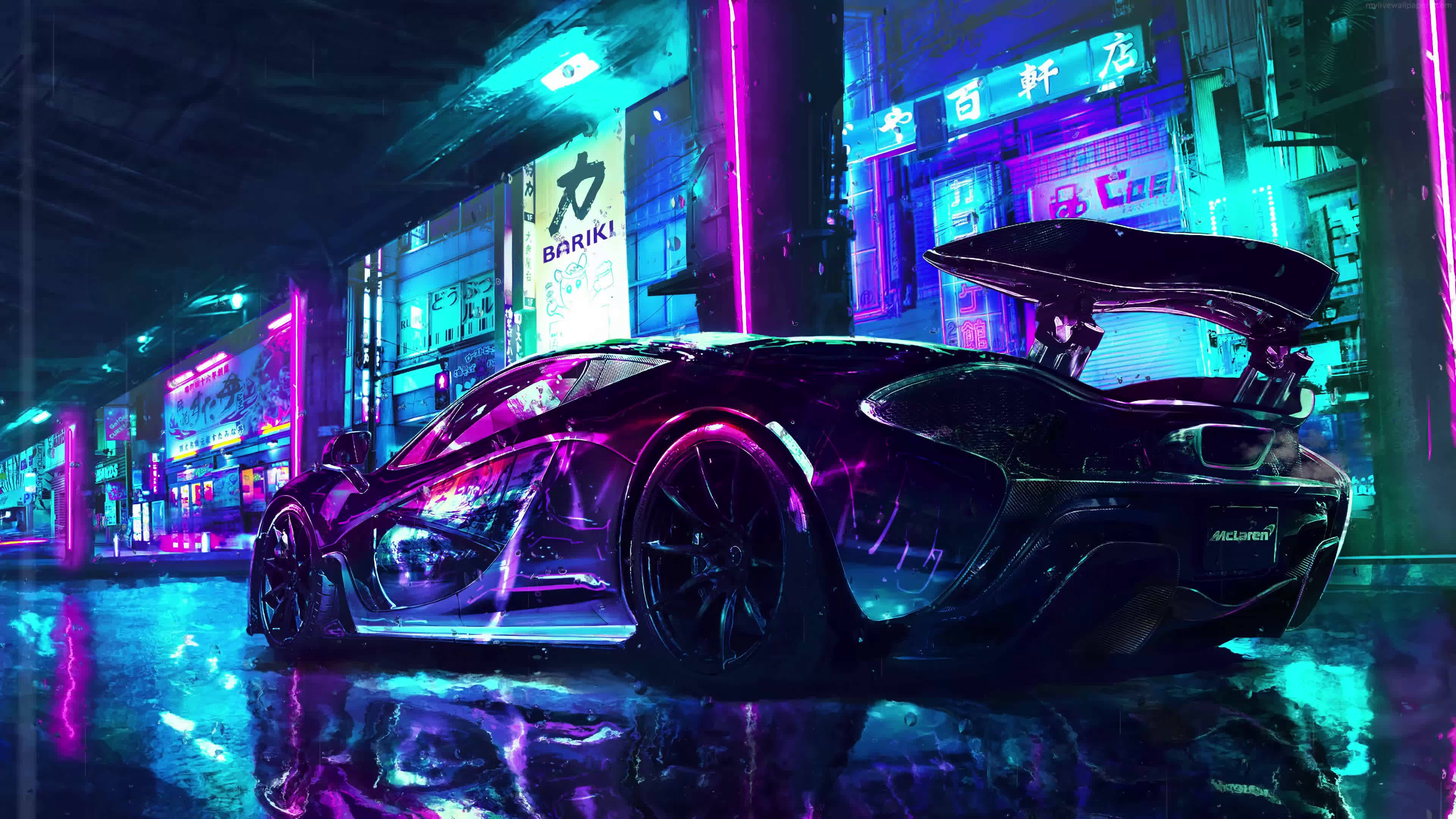 Mașină 4K McLaren Retro Wave Fundal