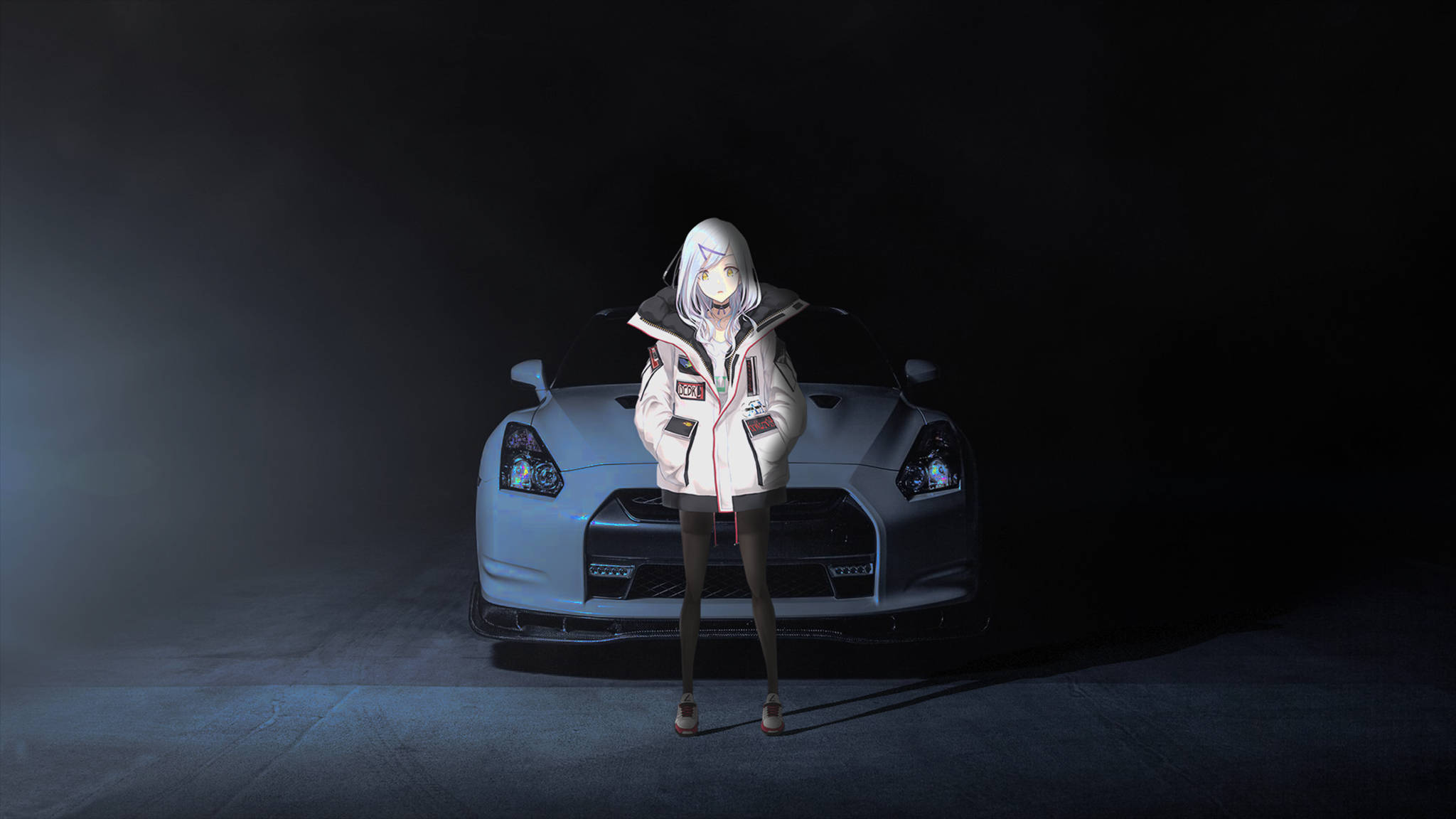 Mașină Anime Albă Nissan Fundal