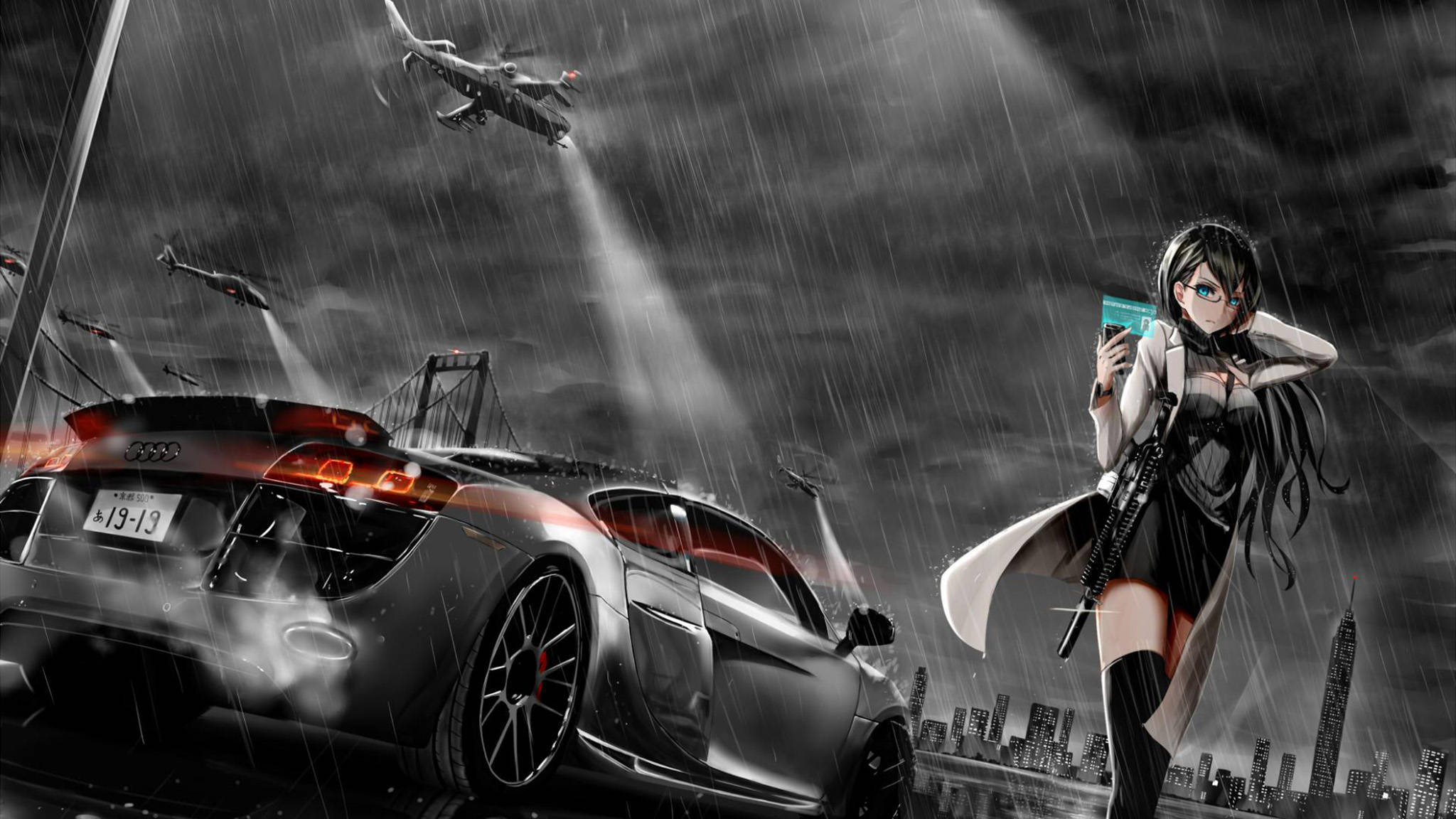 Mașină Anime Audi R8 Argintiu Fundal