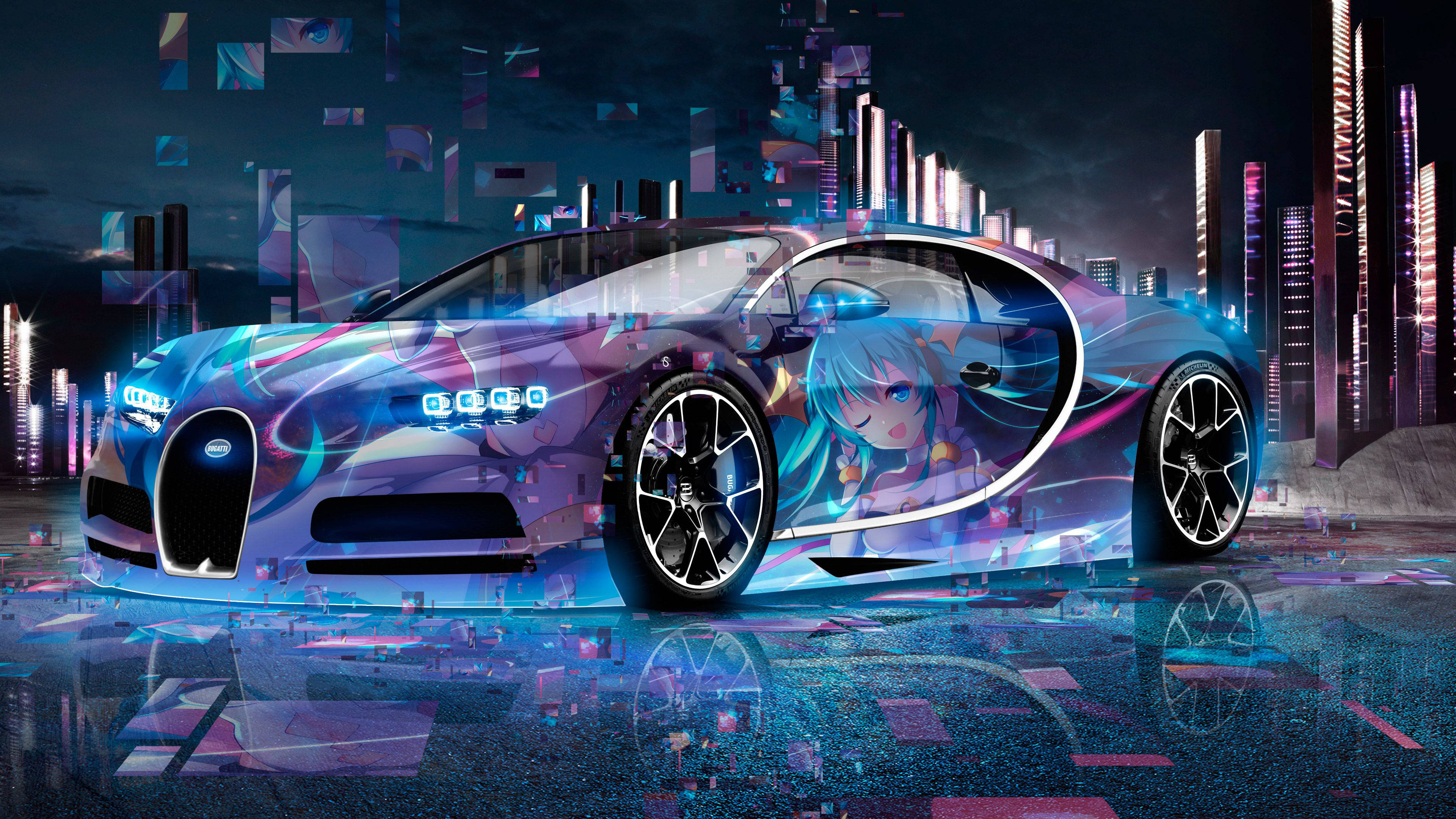 Mașină Anime Bugatti Chiron Fundal