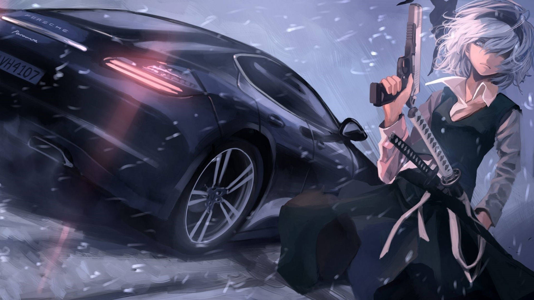 Mașină anime Porsche Panamera Fundal