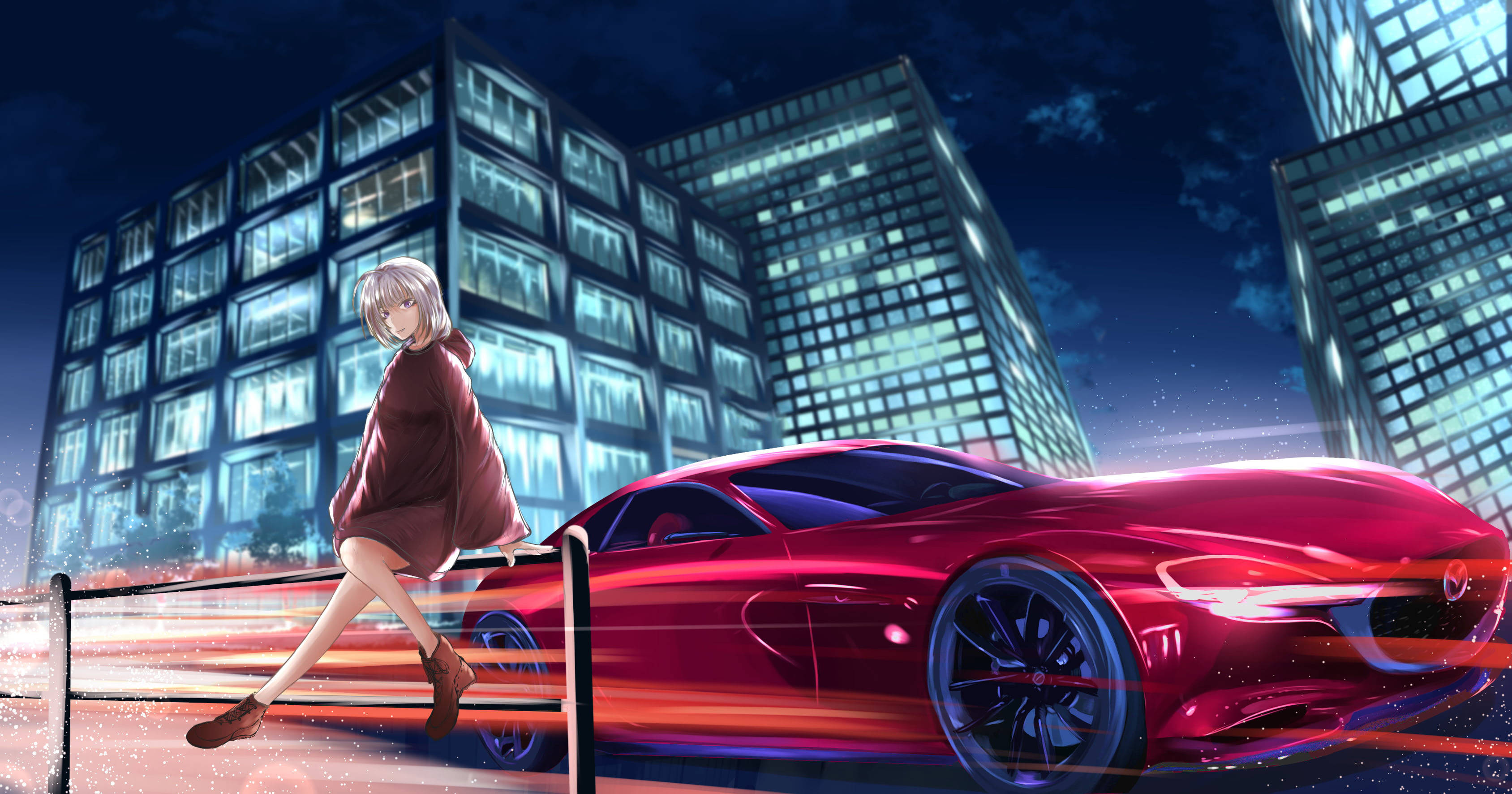 Mașină Anime Roșie Mazda Fundal