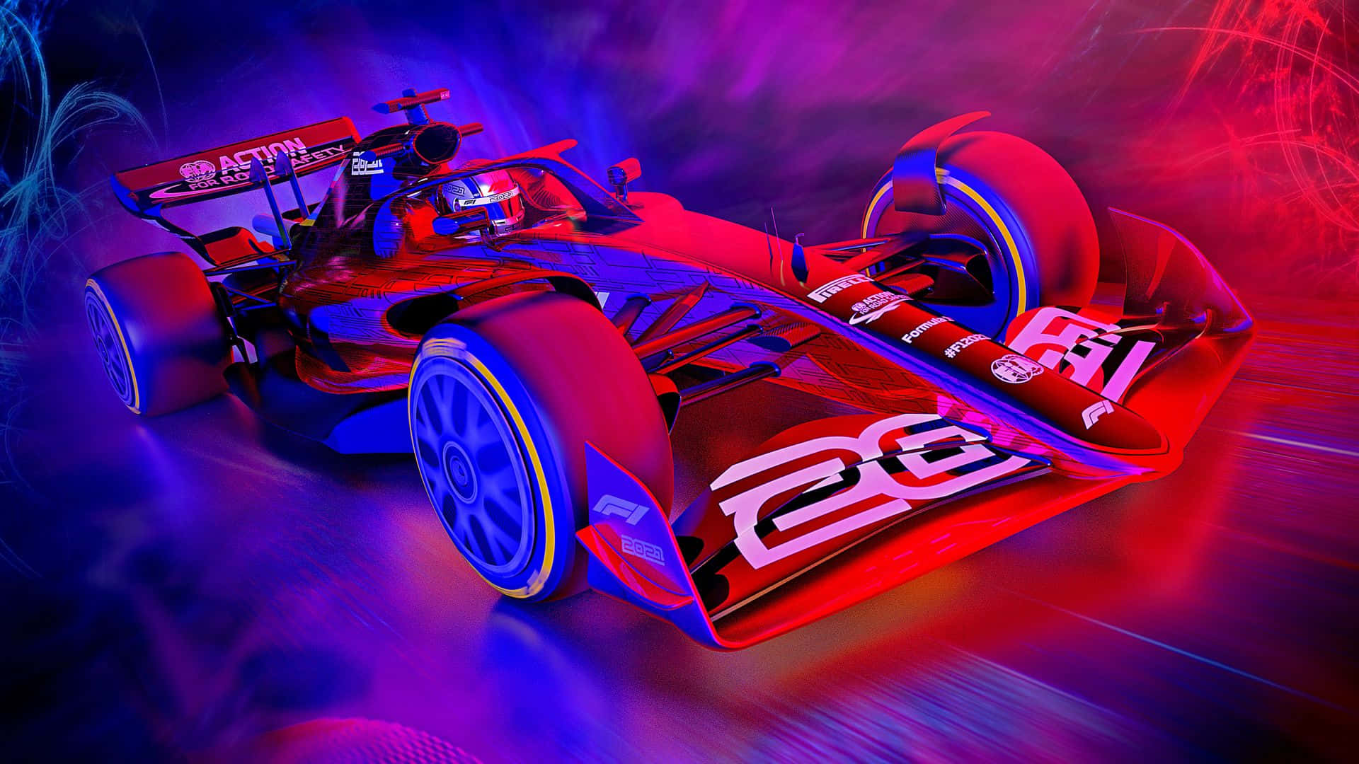 Mașină de curse F1 estetică mov și roșu Fundal