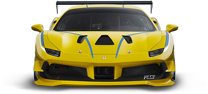 Mașină de curse Ferrari galbenă vedere frontală Fundal