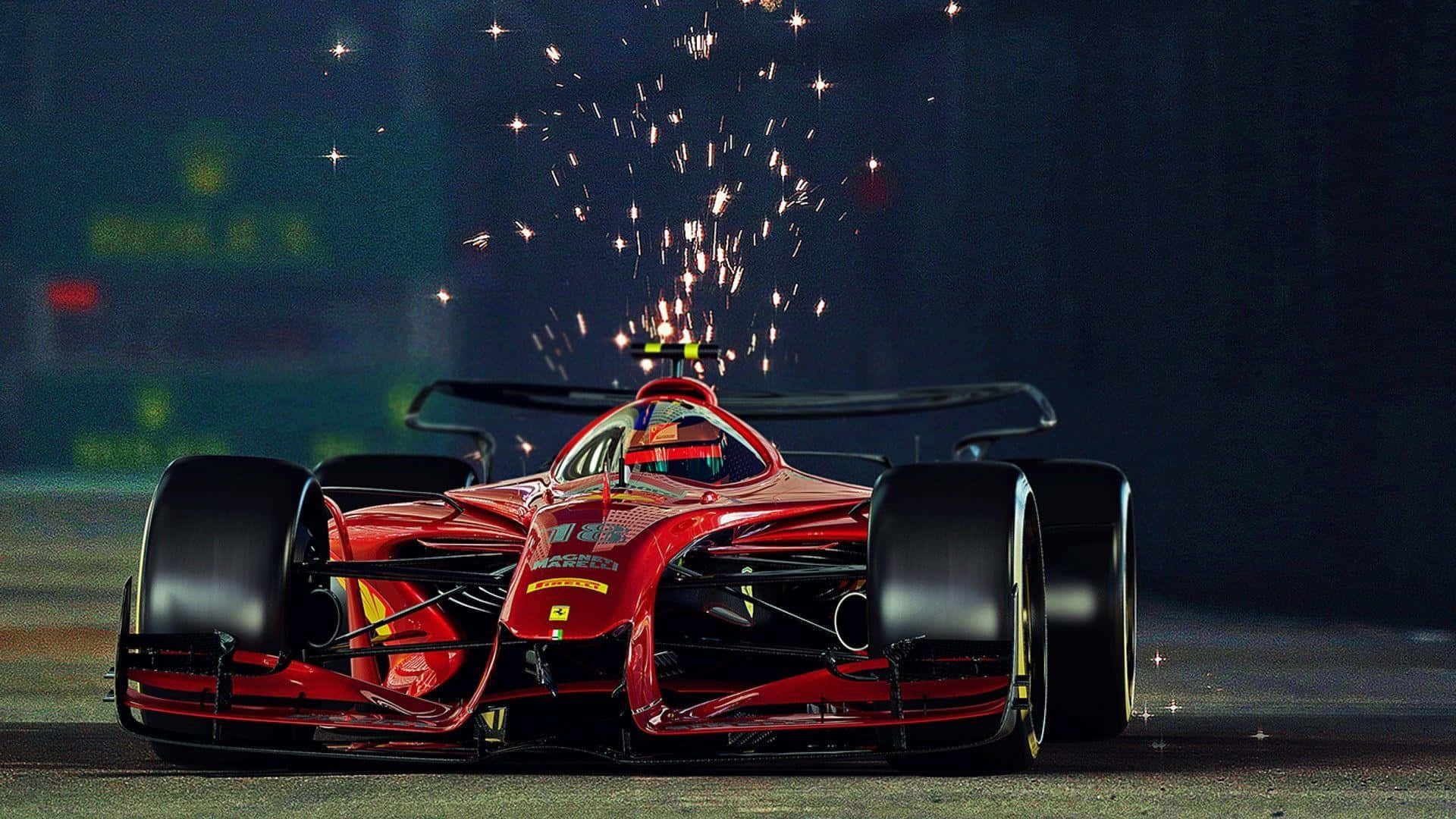 Mașină de curse roșie F1 cu scântei Fundal
