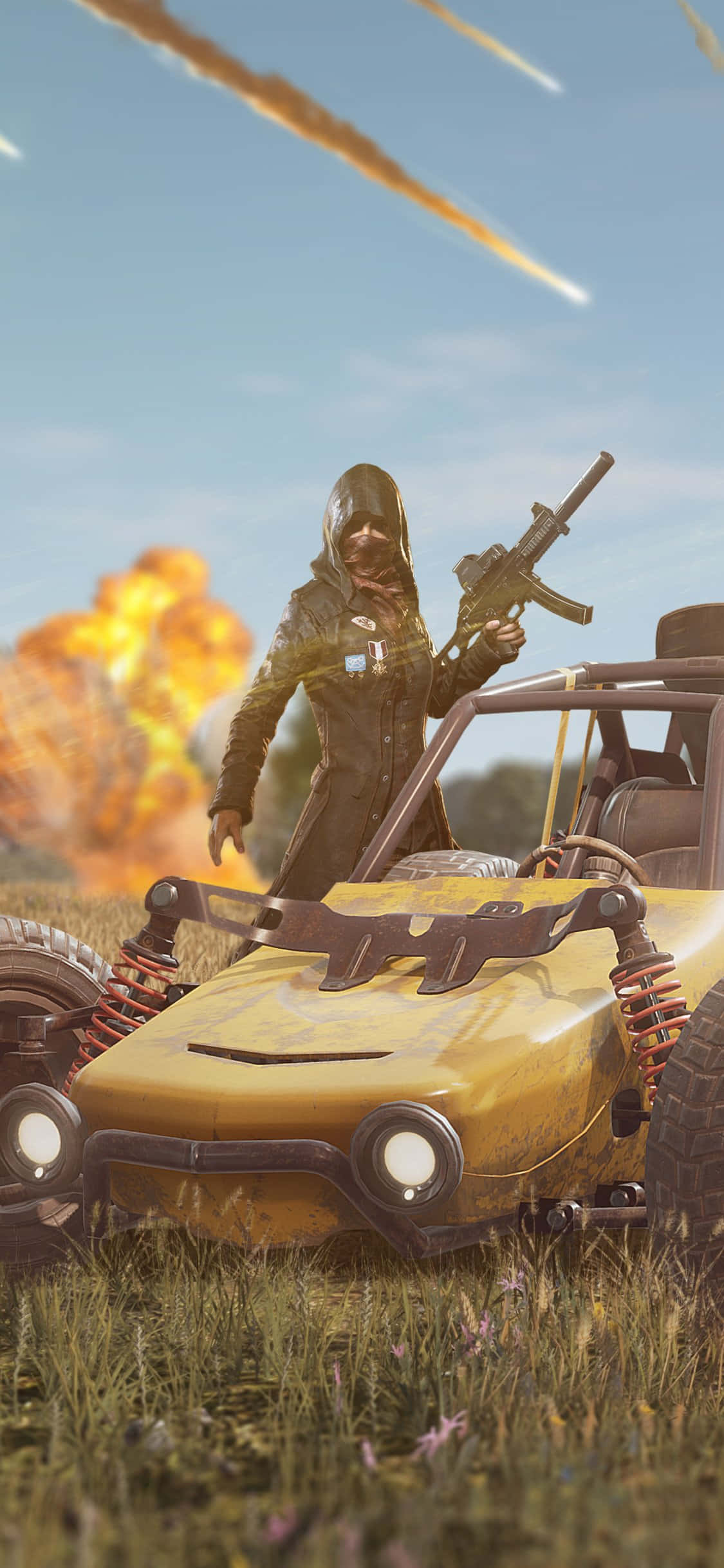 Mașină de curse galbenă PUBG iPhone Fundal