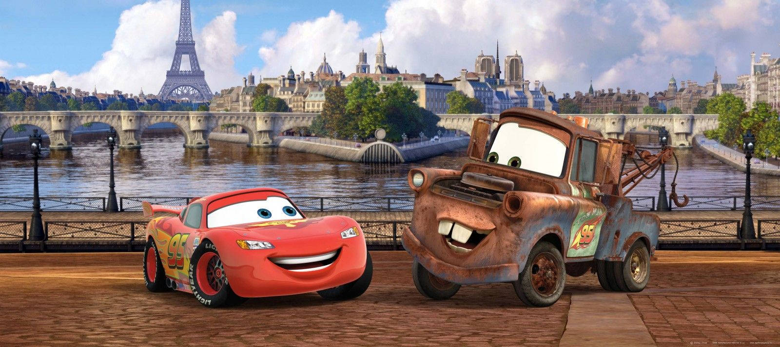 Mașina Fulger și Mater în Paris Cars 2 Fundal