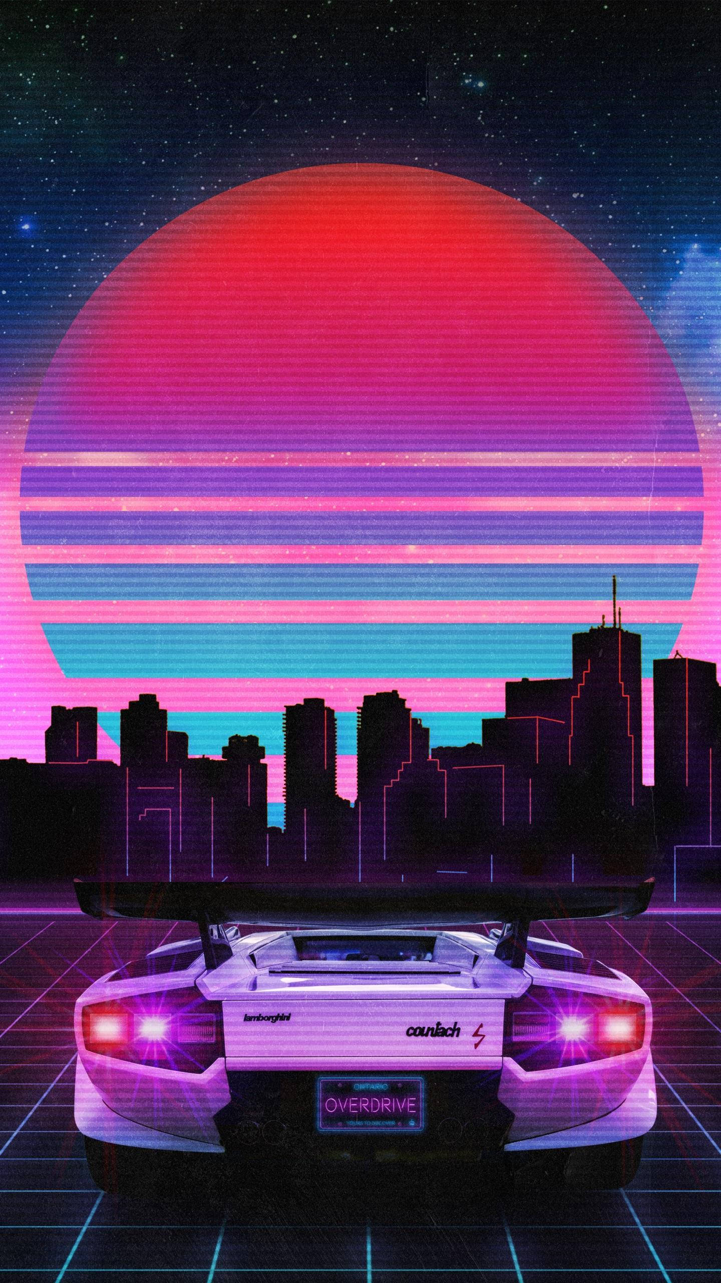 Mașină JDM cu apus vaporwave Fundal