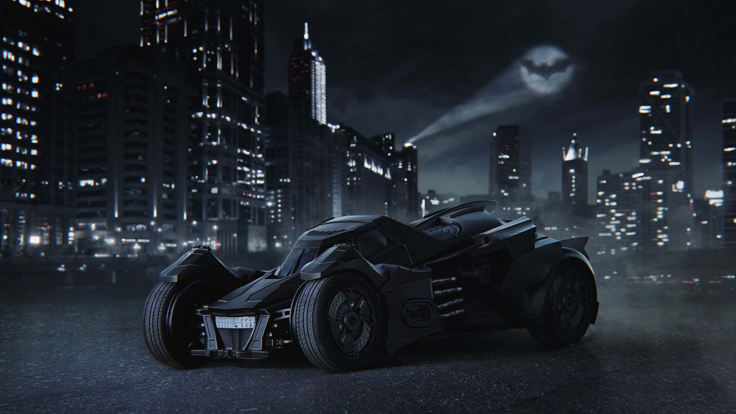 Mașina monstru Batman cu logo în cer Fundal