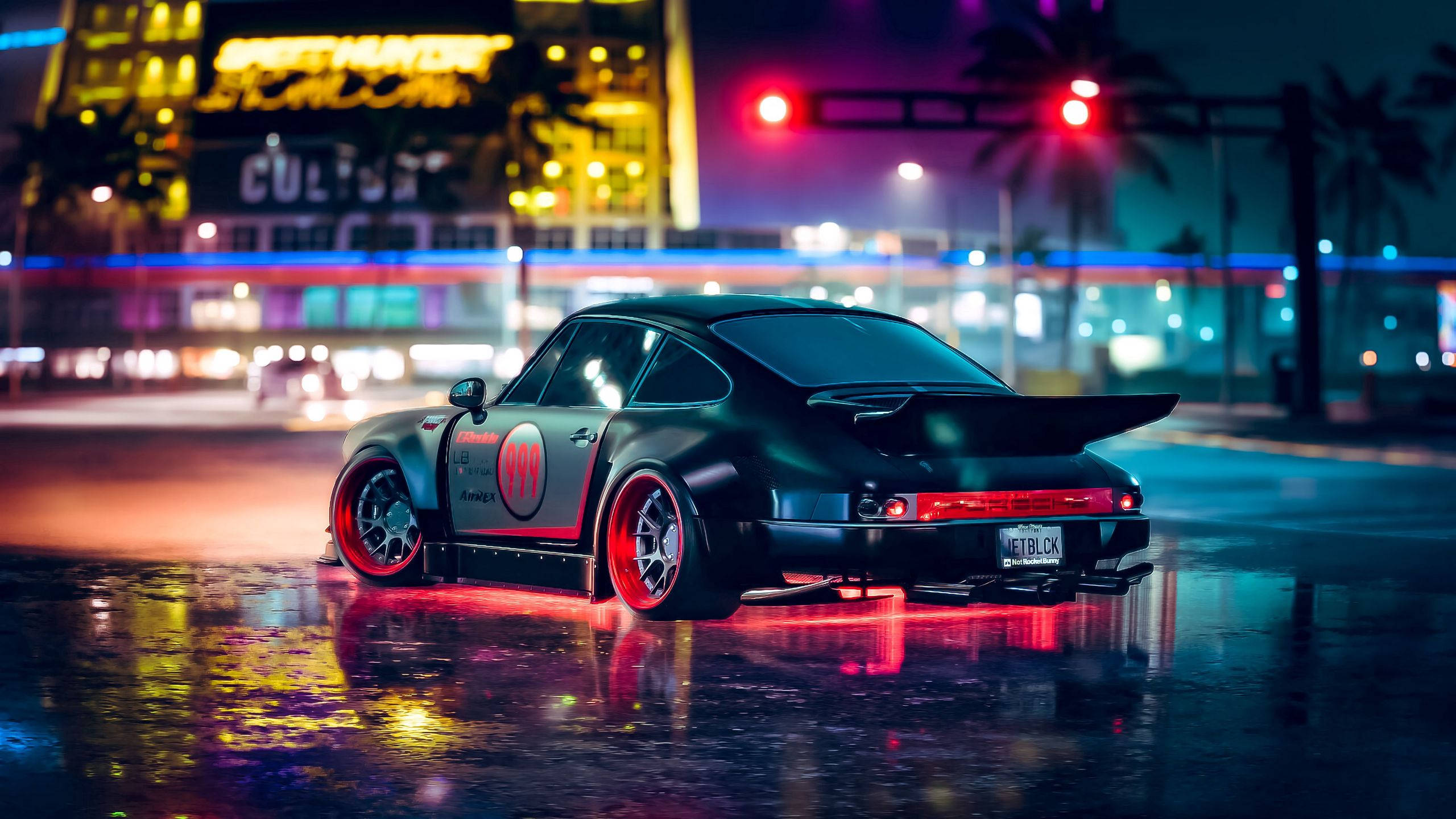 Mașină Porsche în estetică neon 2560 X 1440 Fundal