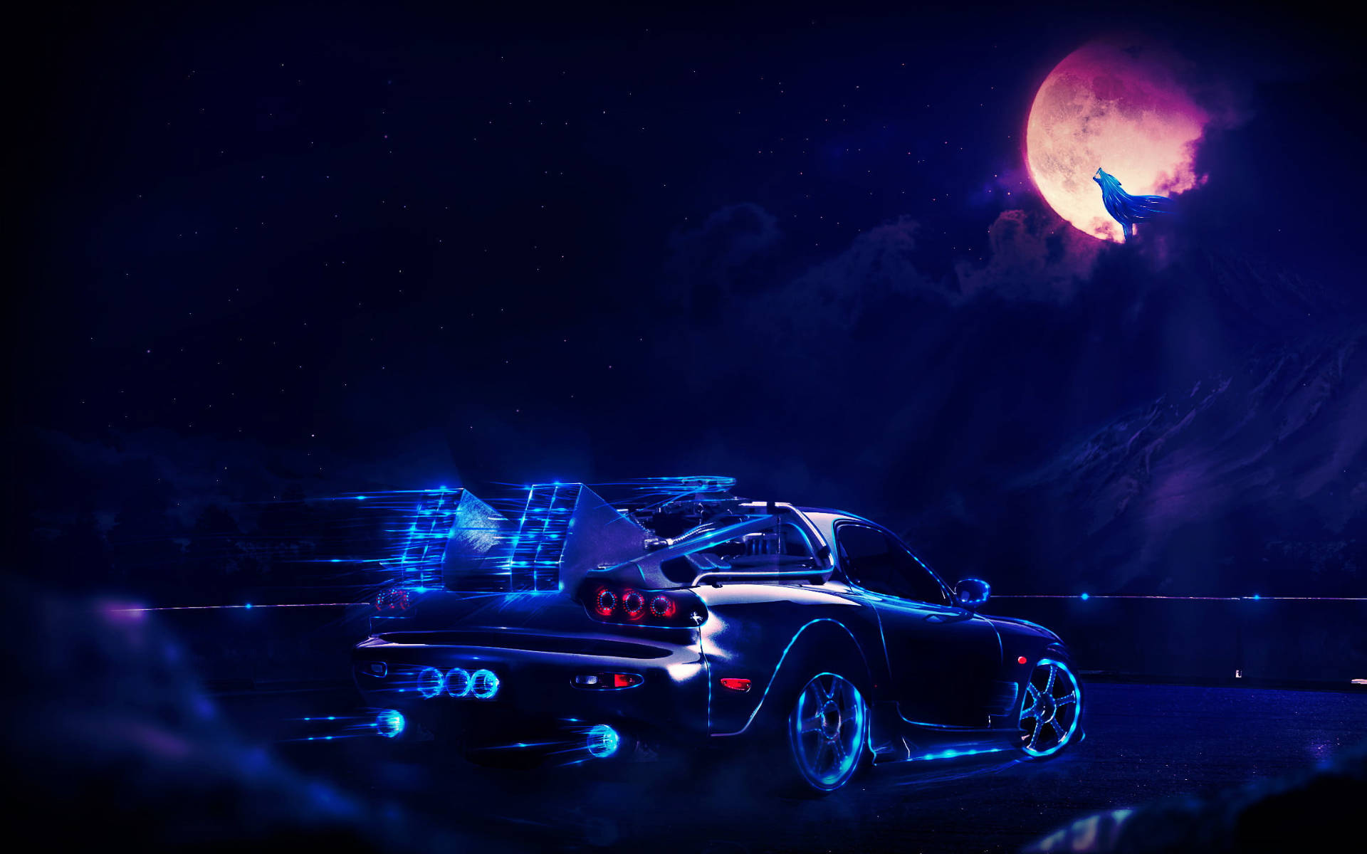 Mașină Rapidă și Galaxie Lunară Fundal