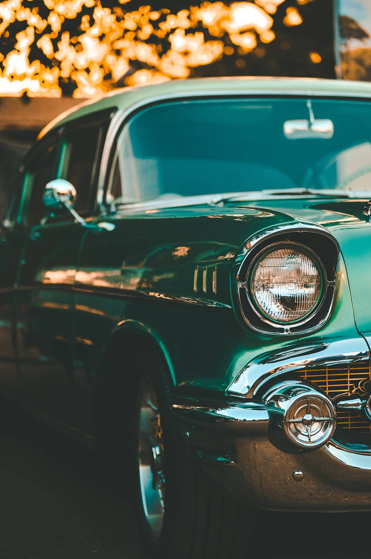 Mașină Retro Estetică Verde Fundal
