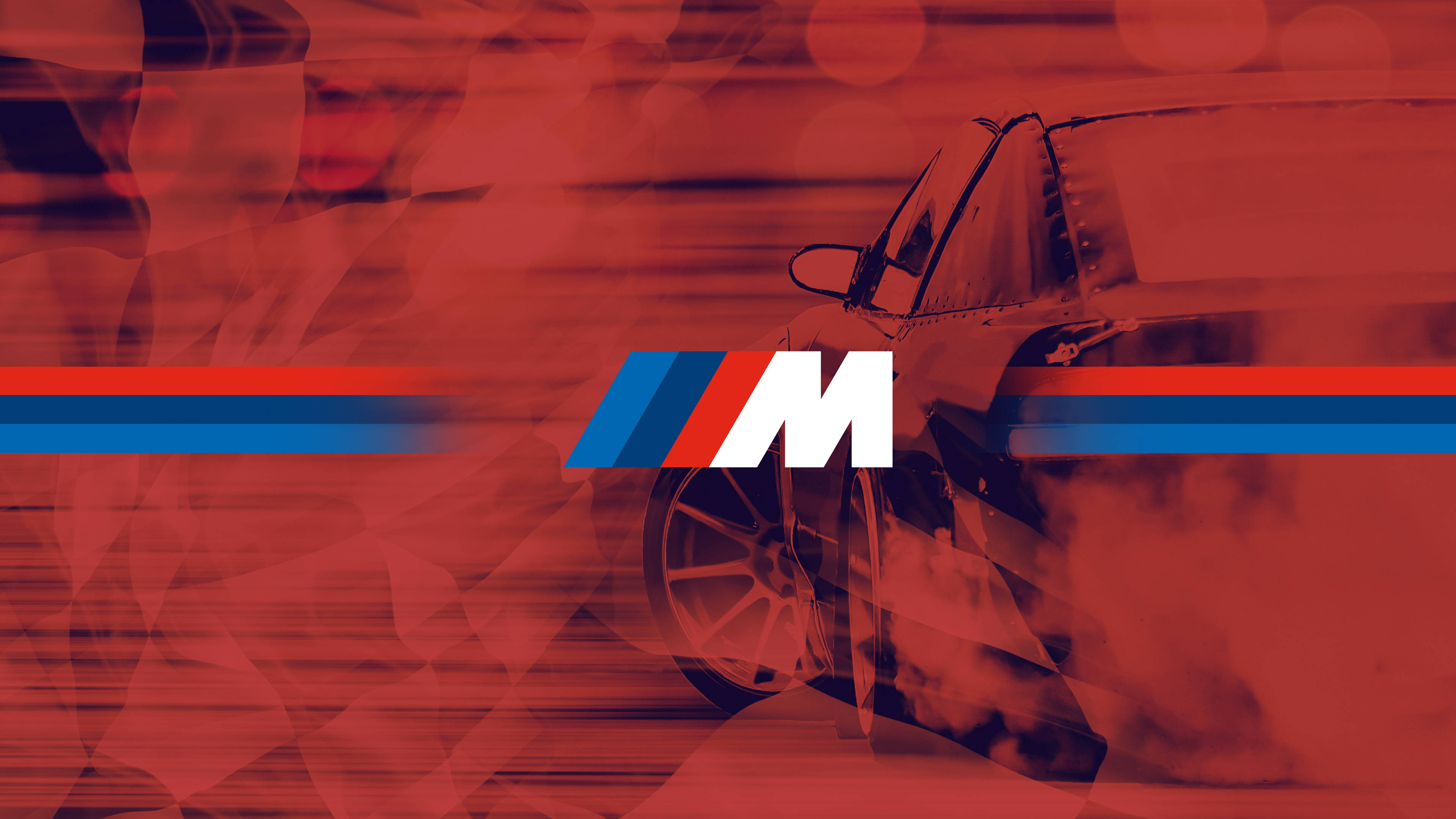 Mașină Roșie Fum Logo BMW M Fundal