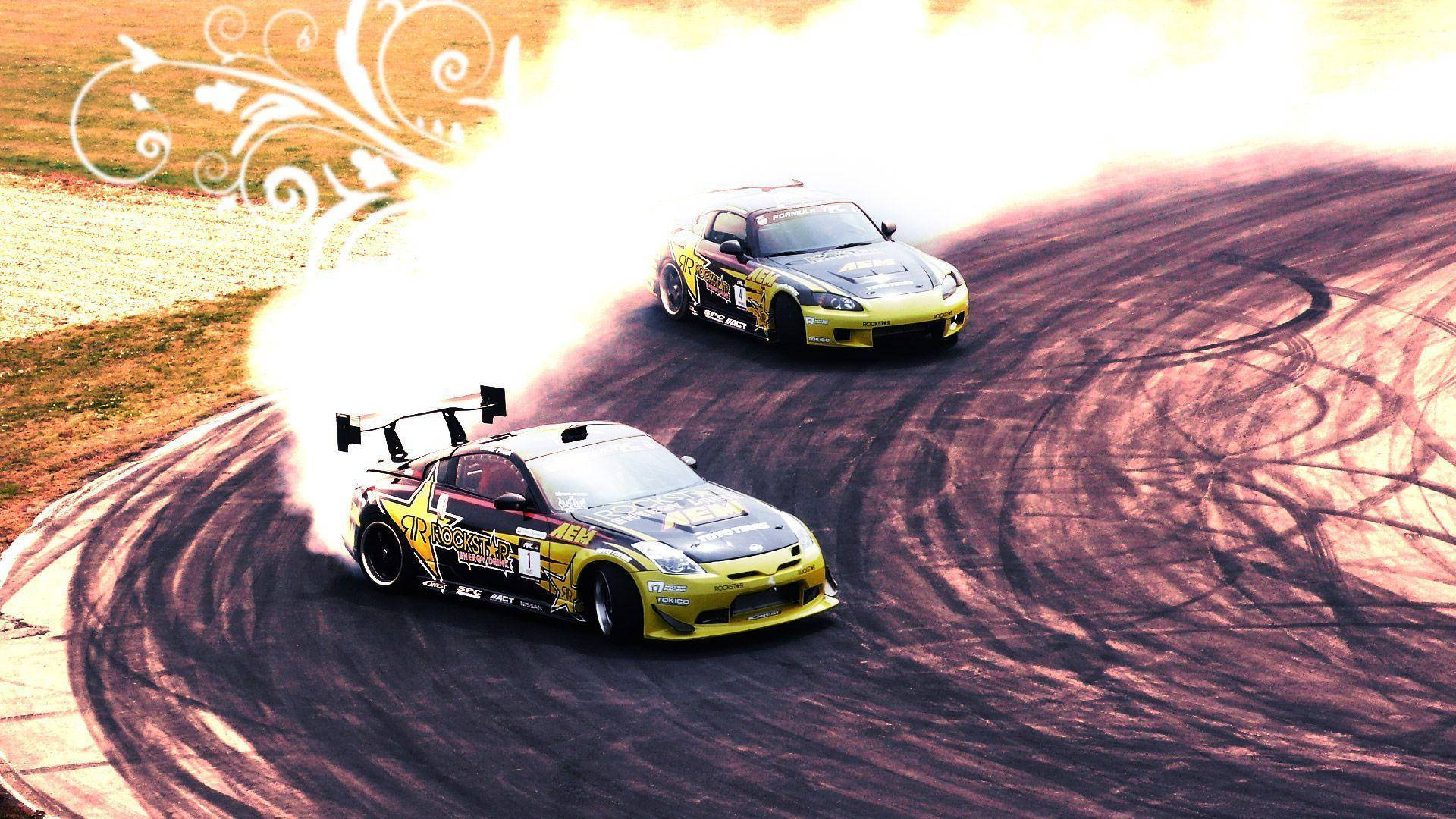 Mașini de drift verzi artistice Fundal