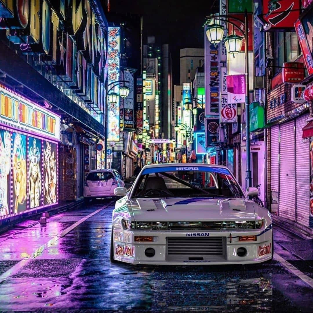 Mașini JDM Pe Stradă Laterală Colorată Fundal