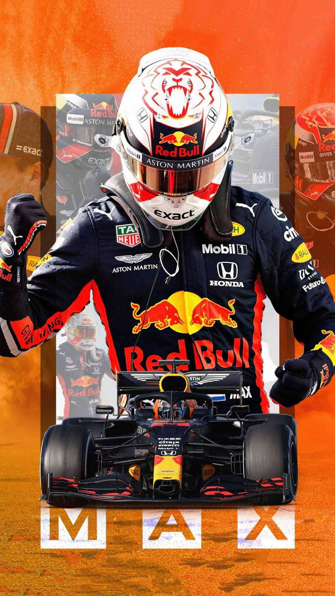 Max Verstappen în plină cursă cu mașina sa Red Bull Fundal