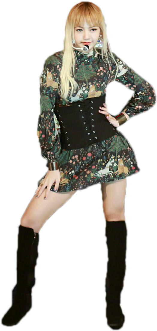 Membră Blackpink în rochie florală și cizme negre Fundal