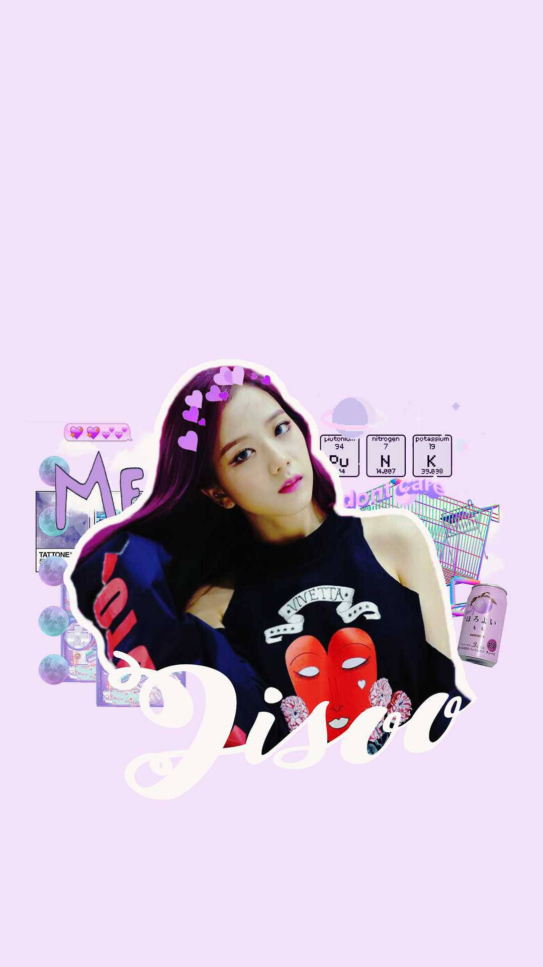 Membra grupului sud-coreean Blackpink, Jisoo, își arată arta albumului violet. Fundal