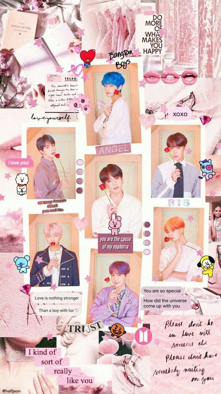 Membrii BTS Estetici Cu Trandafir Fundal