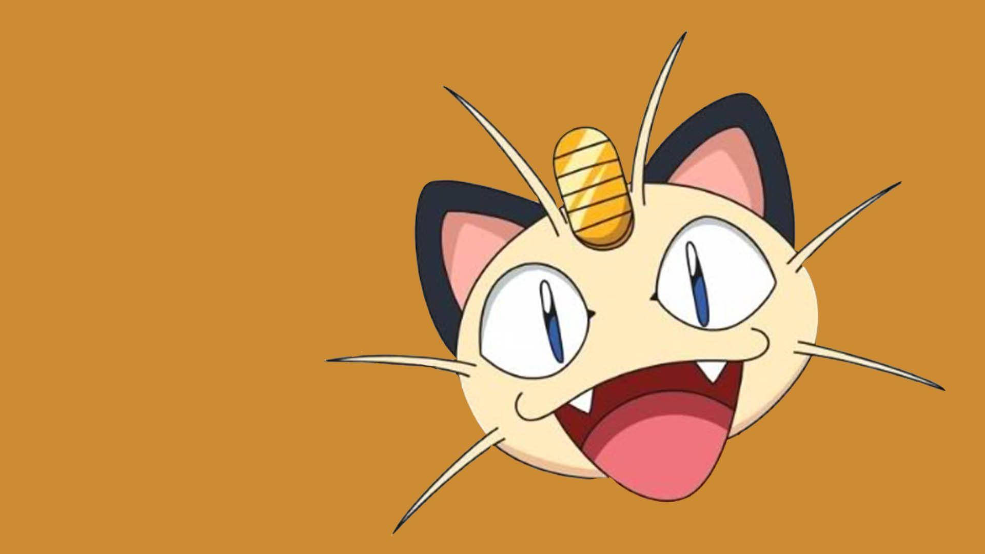 Meowth zâmbitor pe fundal portocaliu Fundal