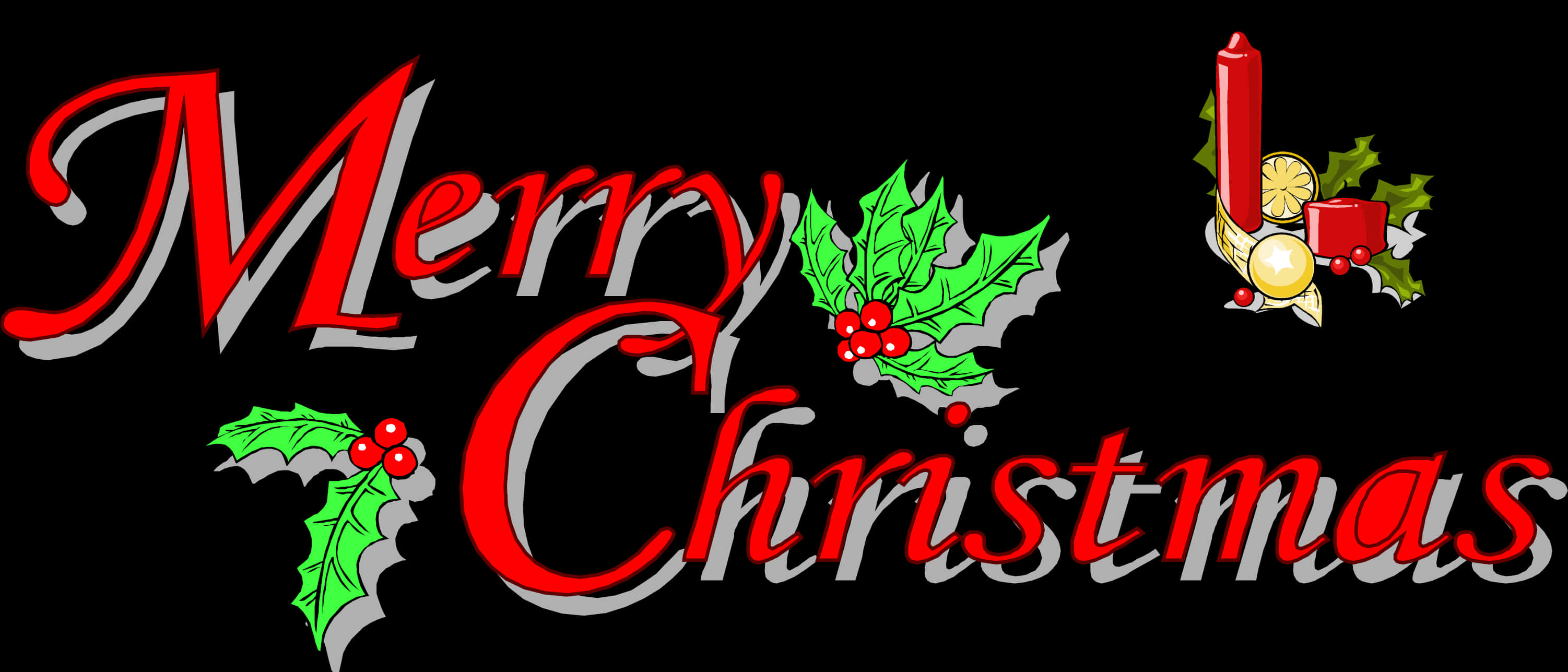 Merry Christmas Text Roșu Decorațiune Holly Fundal