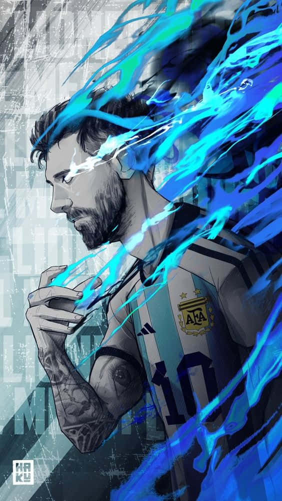 Messi iPhone Fanart în Flăcări Albastre Fundal