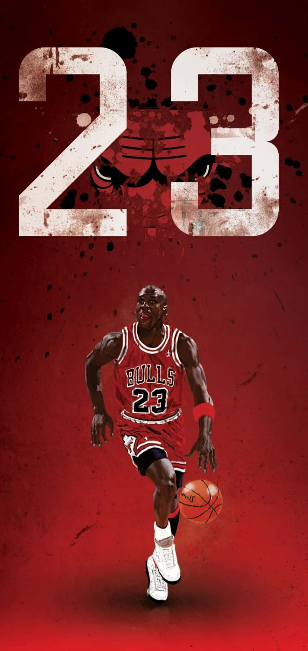 Michael Jordan își ridică tricoul după lovitura câștigătoare împotriva Utah Jazz în finala NBA din 1998. Fundal