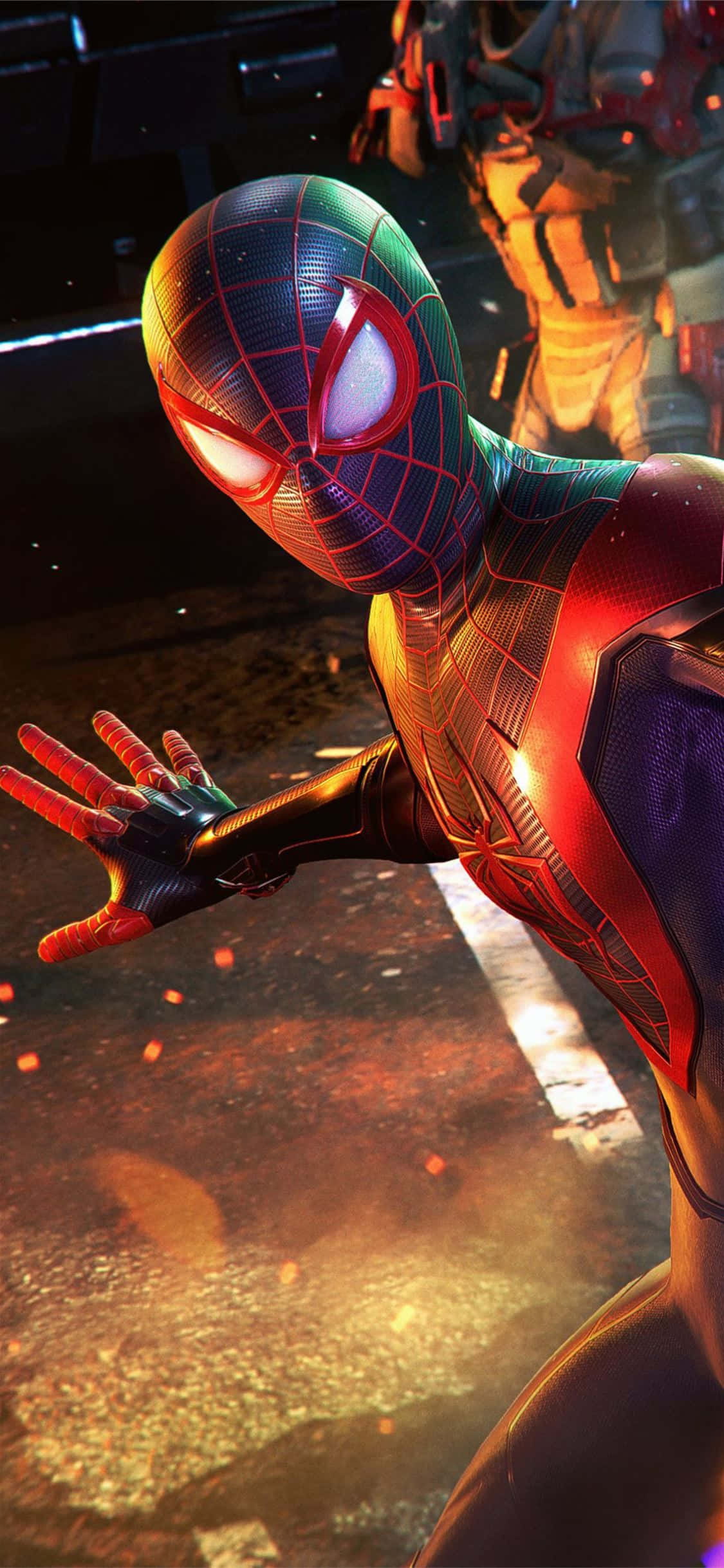 Miles Morales se avântă în acțiune pe iPhone-ul său Fundal