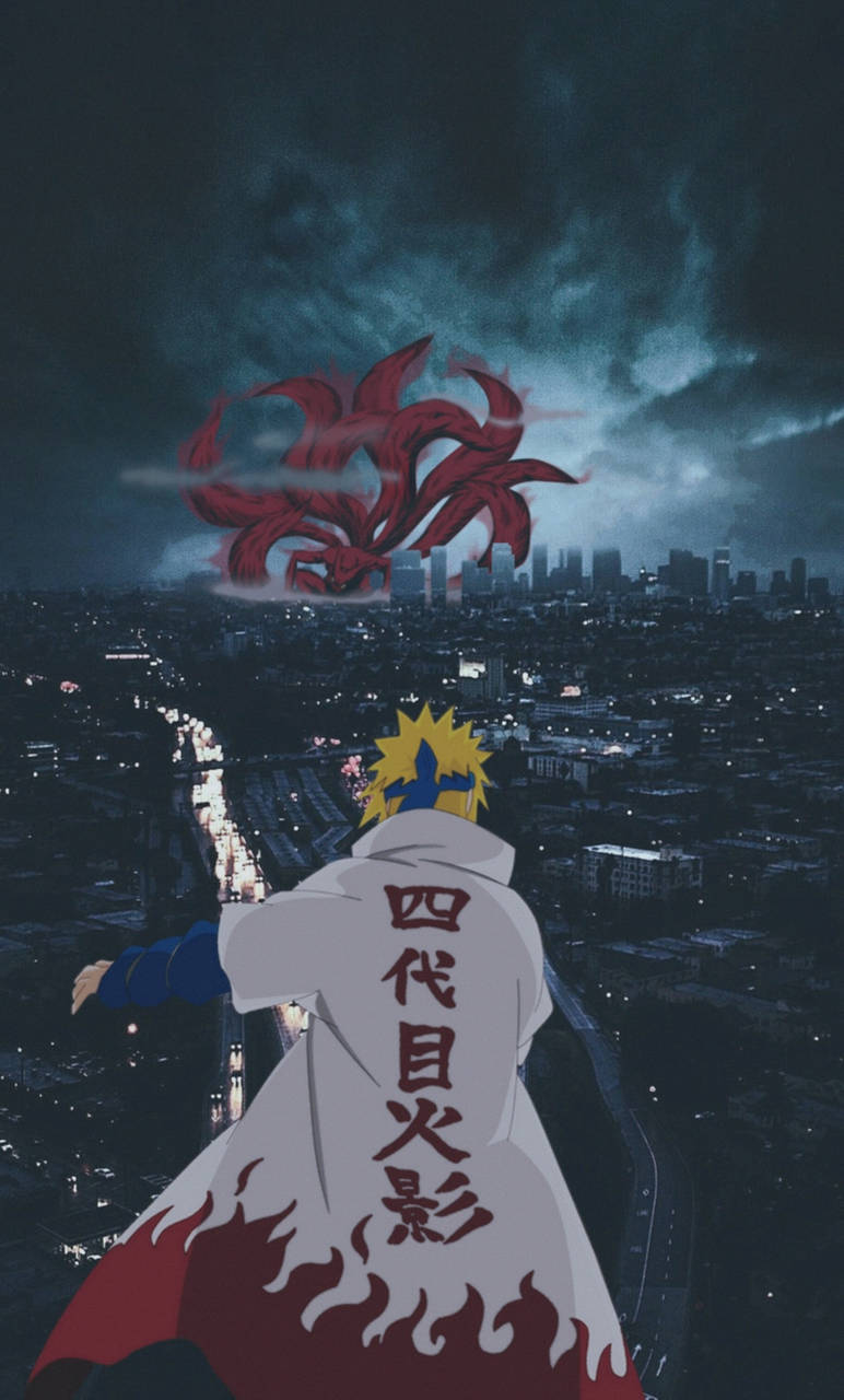 Minato împotriva Bestiei cu Nouă Coadă Estetică Naruto Fundal