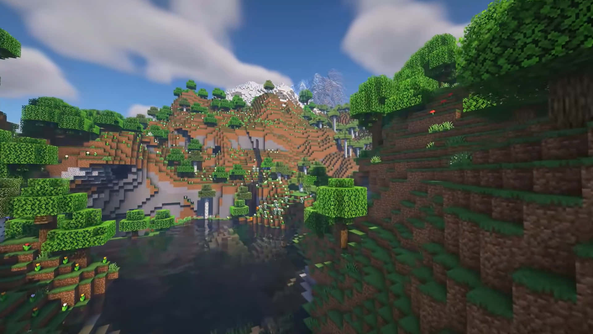Minecraft munte cu râu imagine Fundal