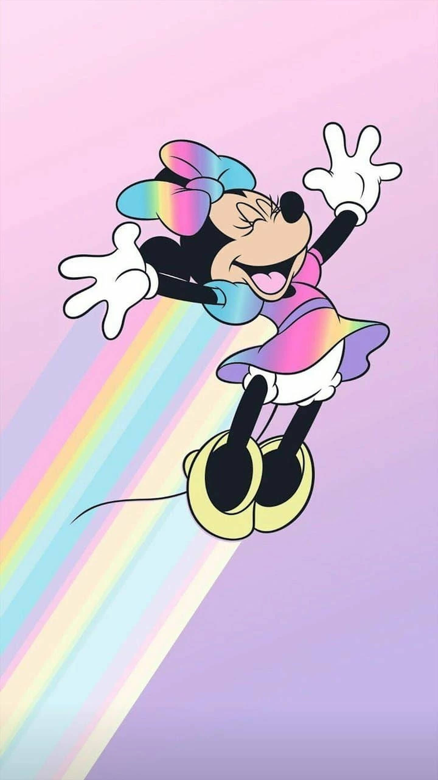 Minnie Mouse Artă Caricatură Curcubeu Pastel Fundal