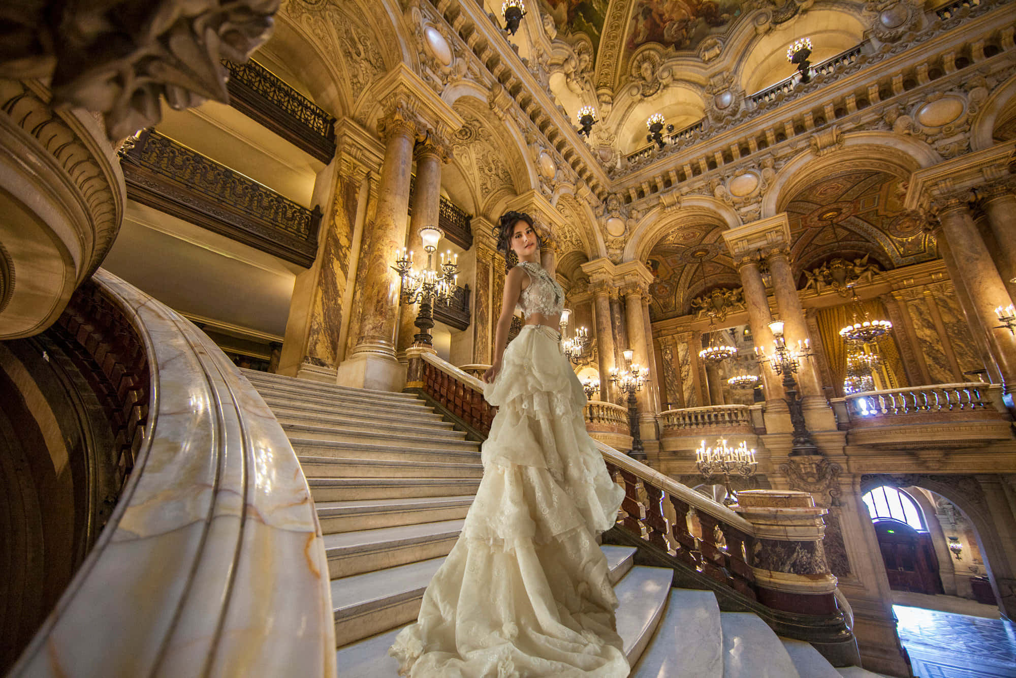 Mireasă Frumoasă la Opera din Paris Fundal