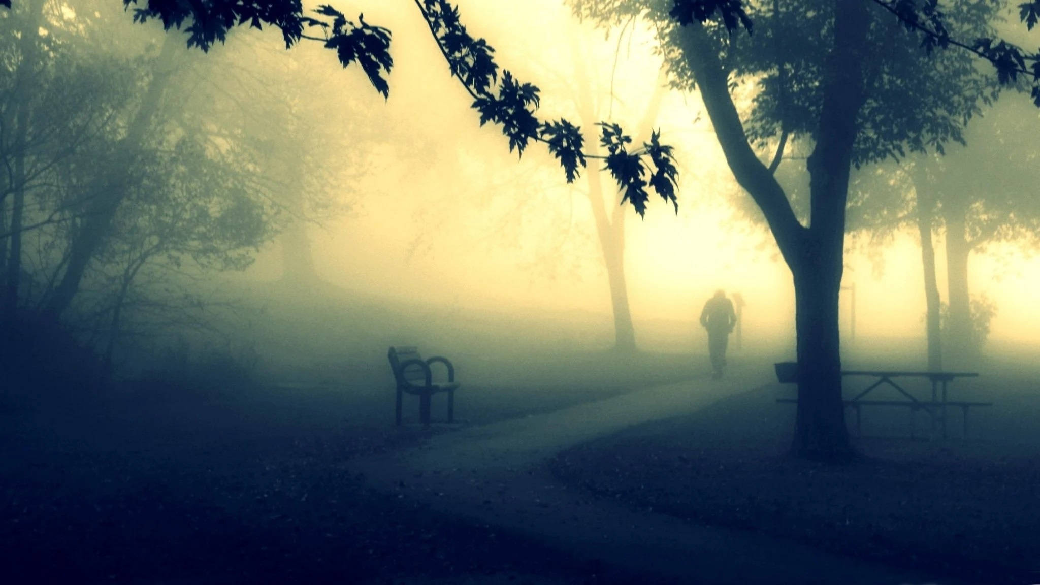 Misteriosul bărbat din parc - artă digitală Fundal