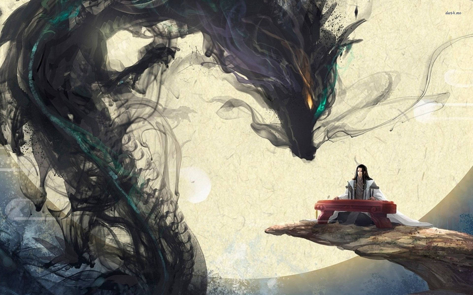 Mitic Dragon Japonez Negru pe PC Fundal