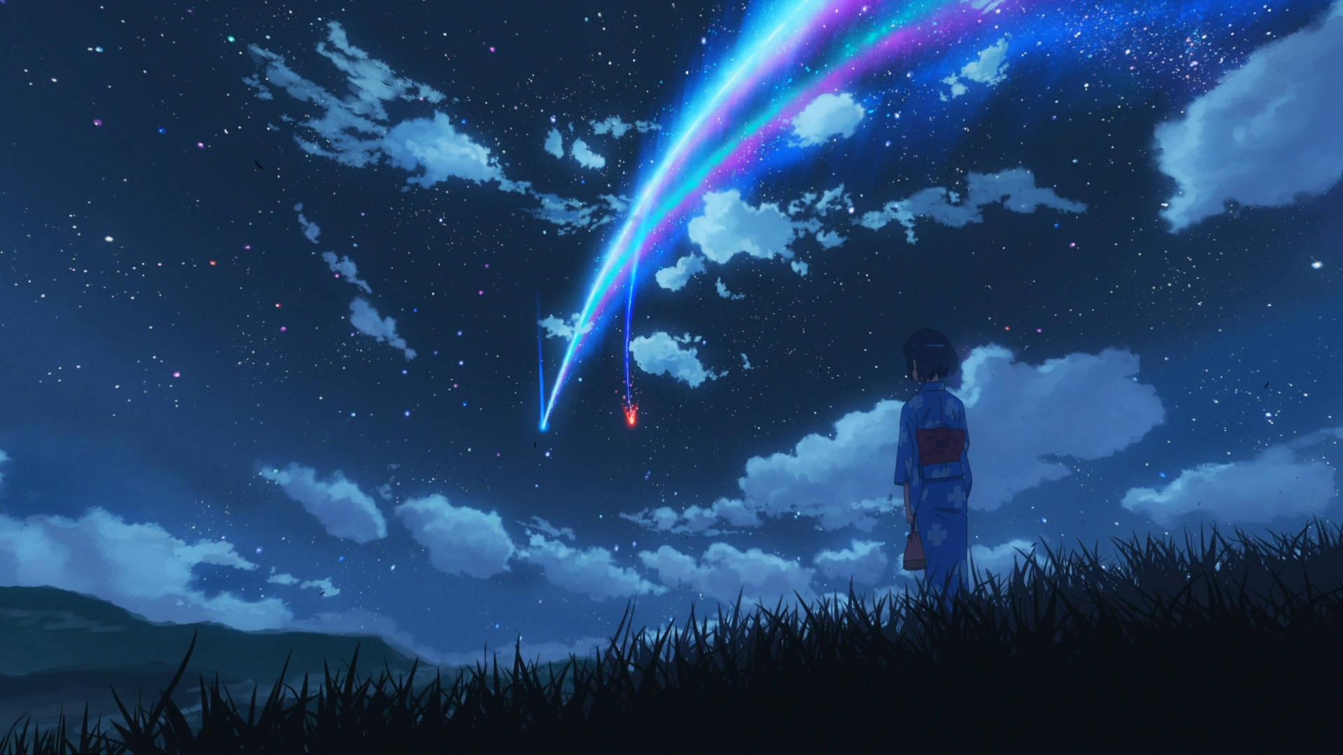 Mitsuha și cometa din filmul anime Your Name 2016 Fundal