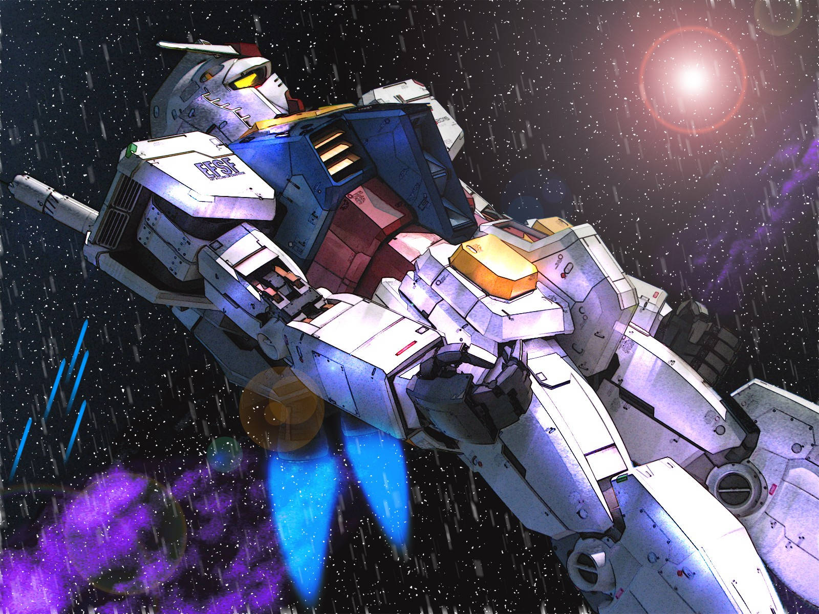 Mobile Suit Gundam sub ploaie torențială Fundal