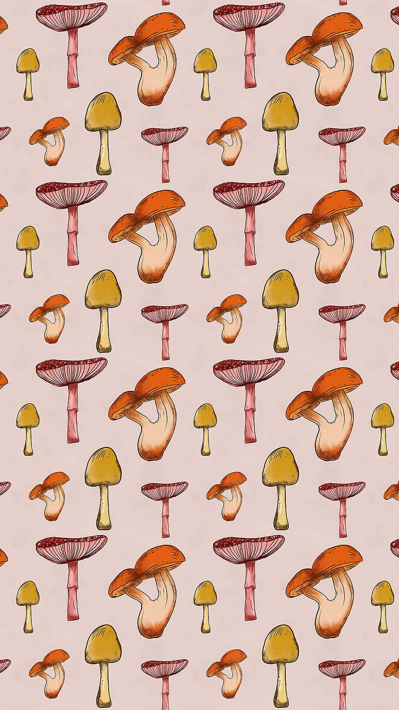 Model vintage drăgut cu ciuperci și flori groovy Fundal