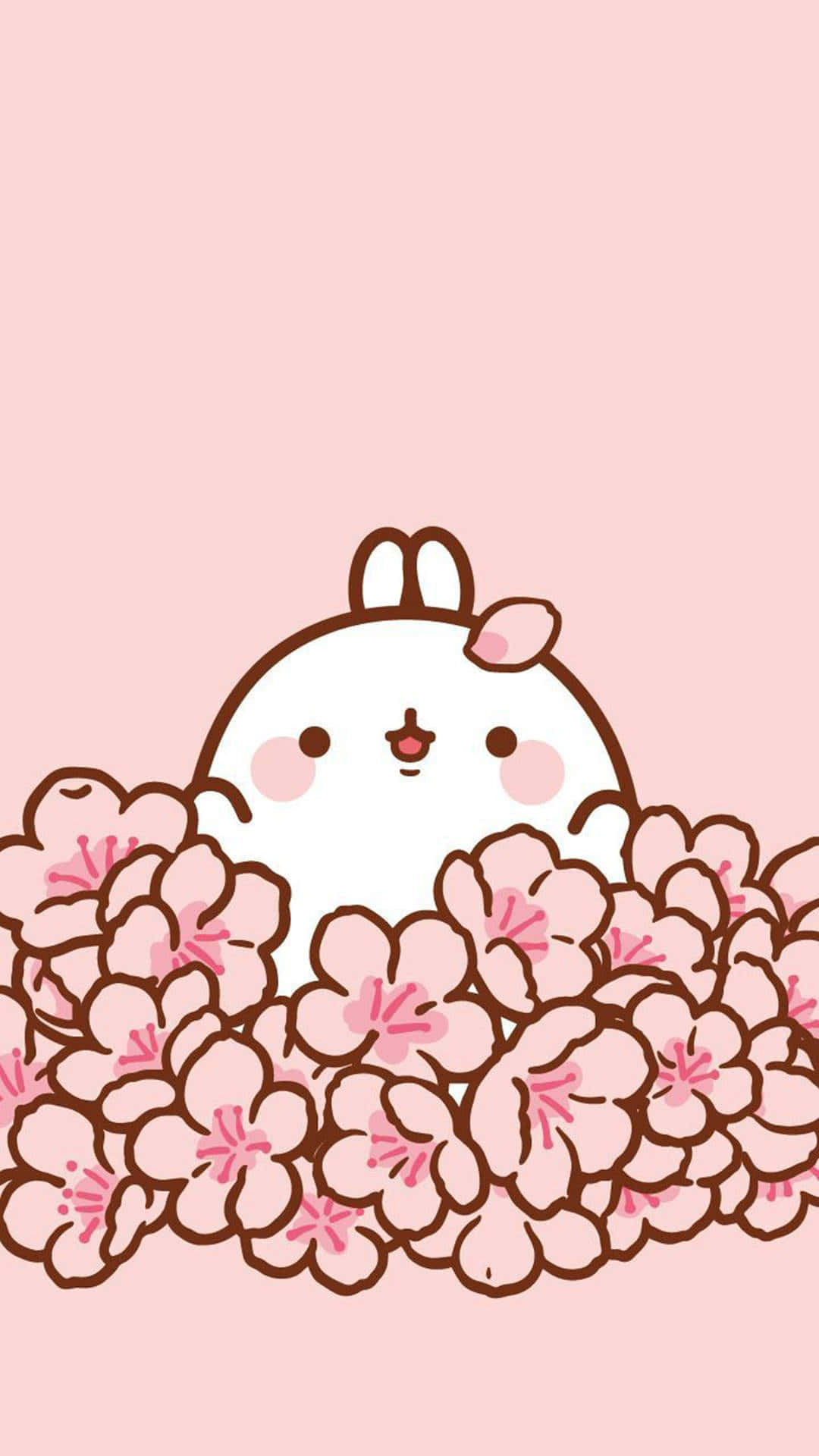 Molang drăguț Kawaii cu flori Fundal
