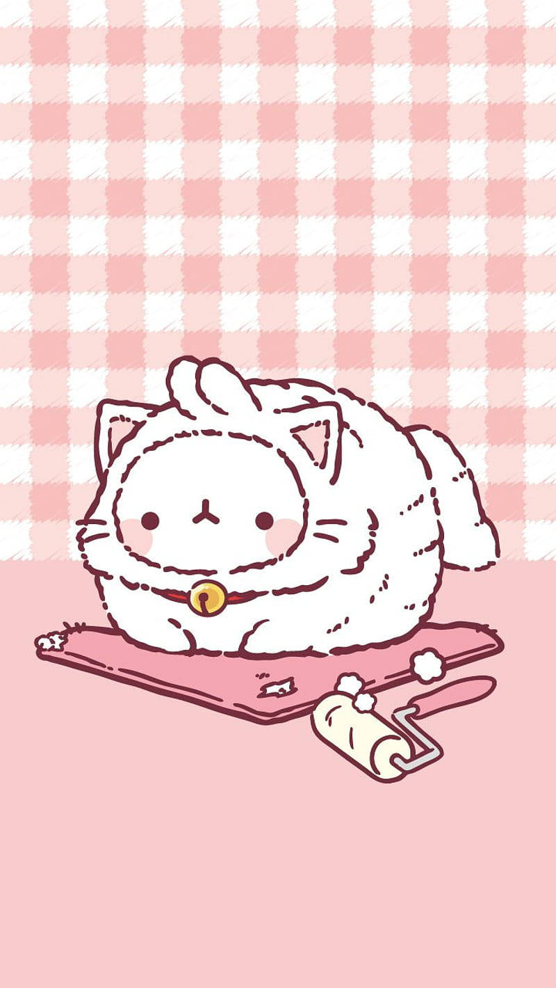 Molang Kawaii Roz Ca Pisică Fundal