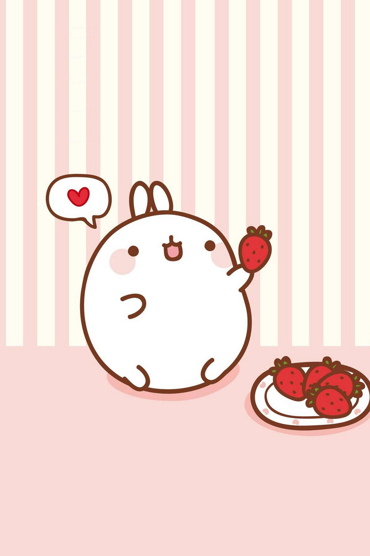 Molang Kawaii Savurând o Masă Plină de Inimi Fundal