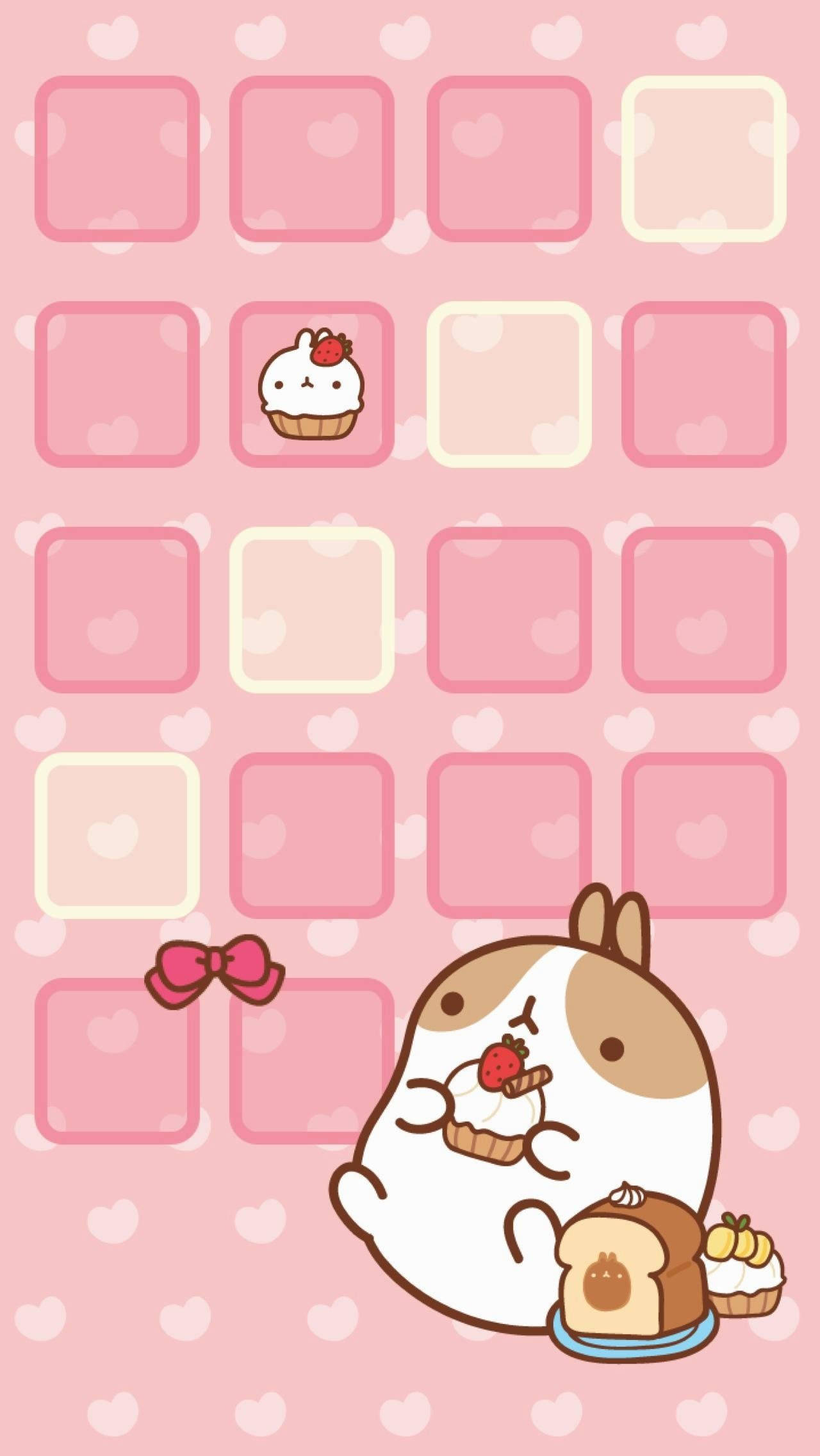 Molang mănâncă pe fundal kawaii roz Fundal