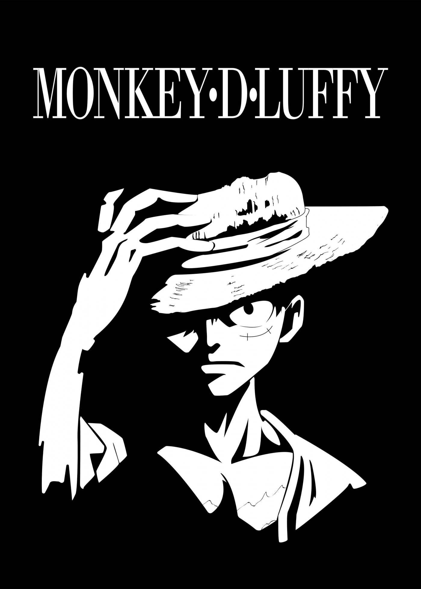 Monkey D. Luffy hotărât, alb-negru Fundal